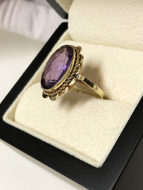 Antiek 14 K Gouden Entourage Ring Facetgeslepen Amethyst