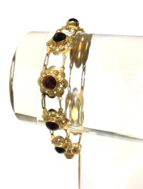 14 K Gouden Granaten Armband Roos Geslepen Pyroop - 17,5 cm