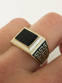 14 K Gouden Heren Ring Versace Meander Onyx - 8,45 g