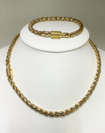 SET 18 K Tricolor Gouden Vossenstaart Collier + Bijpassende Armband 42,5 cm / 19,5 cm - 53,8 g / 5,5 mm