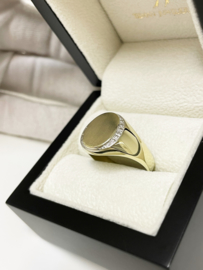 14 K Gouden Cachet Ring Heren 0.02 crt Briljant Geslepen Diamant