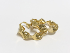 14 K Gouden Wokkel Creolen Versace Motief - 3,5 cm