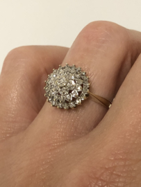 Handvervaardigd 14 K Antiek Gouden Rozet Ring Briljantgeslepen Diamant