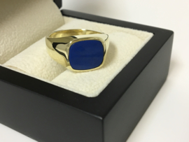 14 K Massief Gouden Stomphoek Heren Zegelring Lapis Lazuli - 8,8 g
