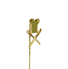 14 K Gouden Revers Speld / Pin Bakker Brood Mes Vork - 5 cm