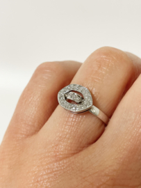14 K Witgouden Art Deco Ring 0.19 Crt Briljant Geslepen Diamant