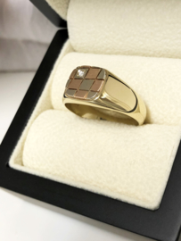14 K Tricolor Gouden Heren Ring Briljantgeslepen Zirkonia
