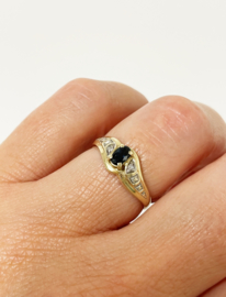 14 K Gouden Fantasie Ring Saffier / Briljant Geslepen Diamant