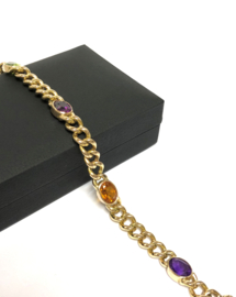 Gouden Gourmet Armband Amethyst Citrien Rhodoliet Peridot Granaat - 19 cm / 20 g / 7,5 mm