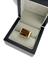 14 Karaat Gouden Ring Hessoniet Granaat Rechthoek Liggend - 10,7 g