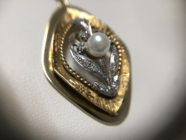 Antiek Handvervaardigd Gouden Hanger Parel 0.18 Diamant H / VS2 - 5 cm