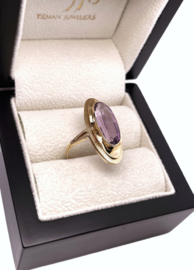 Vintage 14 Karaat Gouden Dames Ring Ovaal Amethyst