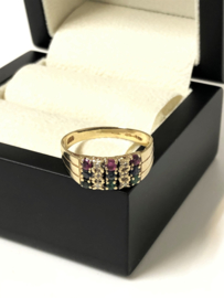 Antiek Gouden Bandring Edelstenen - Smaragd Saffier Robijn Diamant