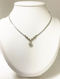 14 K Witgouden Rozet V-Collier 0.50 crt Briljantgeslepen Diamant - 45 cm