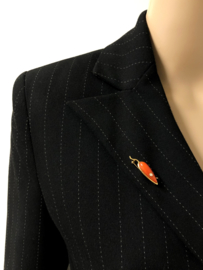 Antiek Handvervaardigd 18 K Gouden Broche Bloedkoraal / Diamant