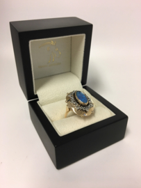 Antiek Gouden Ring Blauw Groene Peacock Australische Opaal / Roosdiamant