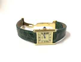 Must de Cartier Tank Quartz Roman Dial Dames Polshorloge Goud / Croco Groen