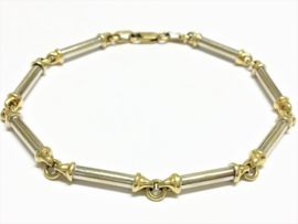 14 K Bicolor Gouden Schakel Collier + Bijpassende Armband - 33,38 g