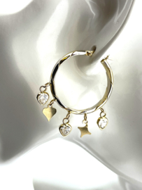 14 Karaat Bicolor Gouden Creolen Bedeltjes Cubic Zirkonia - 3 cm