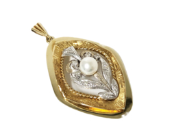 Antiek Handvervaardigd Gouden Hanger Parel 0.18 Diamant H / VS2 - 5 cm