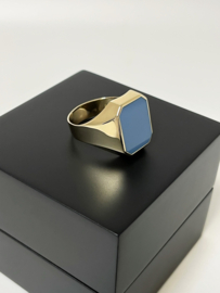 14 K Gouden Heren Zegelring 8- Kant Blauwlagen Steen - Mt 20