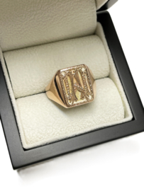 Antiek Massief Rosé Gouden Heren Ring Monogram W/A