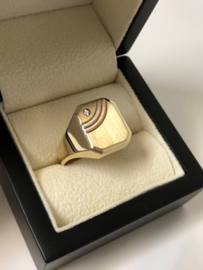14 K Gouden Heren Zegelring Briljantgeslepen Zirkonia - 7,3 g