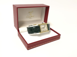 Must de Cartier Tank Large Quartz 590005 Ivory Arabic Dial Smaragd Groenlederen Band