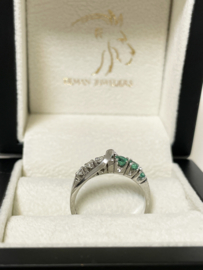 14 K Witgouden Bijzet Ring Briljant Geslepen Diamant / Smaragd