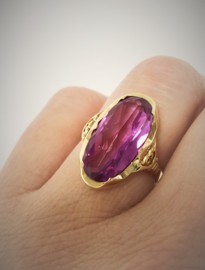 14 K Antiek Gouden Cocktail Ring Jaren Vijftig - Robijn