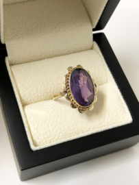 Antiek 14 K Gouden Entourage Ring Facetgeslepen Amethyst