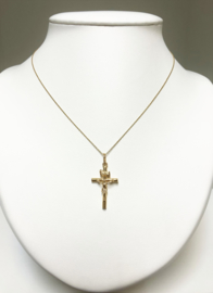 18 K Gouden Ketting Hanger - Kruis Met Jezus Figuur INRI / 3,3 cm