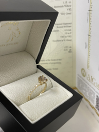 14 K Gouden Ring 1.27 crt Briljant Geslepen Diamant Incl AIG Diamant Certificaat