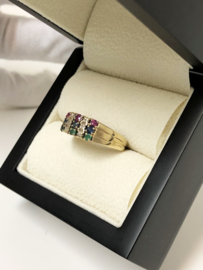 Antiek Gouden Bandring Edelstenen - Smaragd Saffier Robijn Diamant