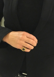 Antiek 14 K  Gouden Entourage Ring Facetgeslepen Granaat