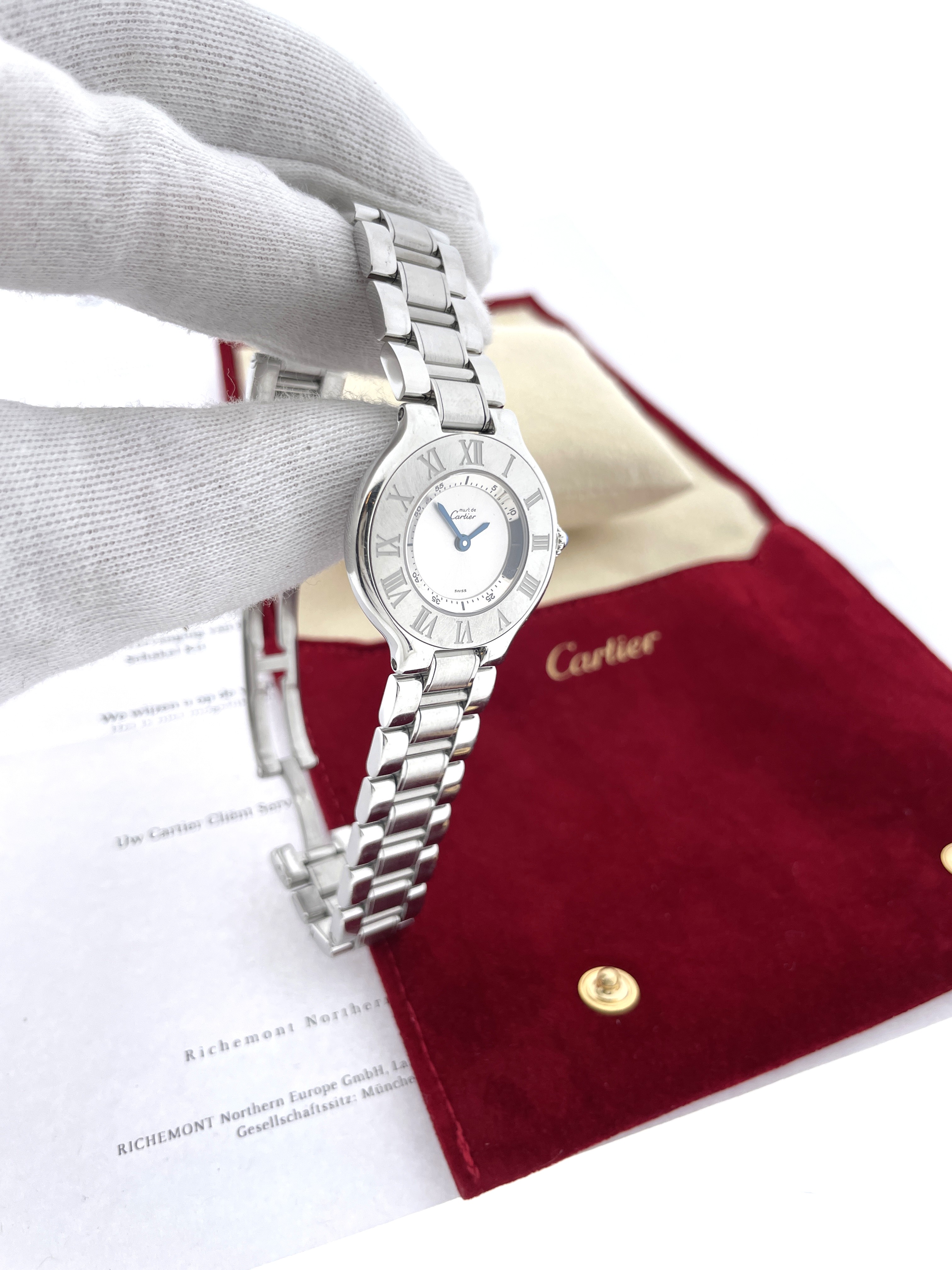 Cartier Must de 21 Staal Dames Polshorloge Ref. 1340 Travel Pouch / Papers