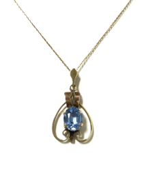 Antiek 14 Karaat Gouden Hanger Swiss Blue Topaas Rosé Accenten
