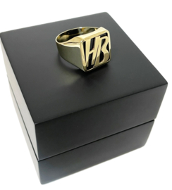14 K Gouden Heren Monogram Ring Onyx Gouden Letters HB / 6,5 g / Mt 20.5
