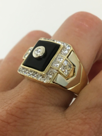 14 K Bicolor Gouden Heren Ring Onyx / Briljantgeslepen Zirkonia - 14,1 g