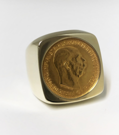 Grove Heren Ring Met Gouden Munt - 10 Coronas 1912 / 14,65 g