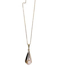 14 Karaat Bicolor Gouden Hanger Zoetwater Parel / Diamant