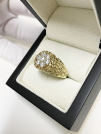 14 K Gouden Heren Ring Briljant Geslepen Heldere Zirkonia - 7,7 g