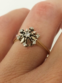 14 K Bicolor Gouden Rozet Ring 0.10 crt Briljantgeslepen Diamant
