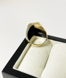 14 K Massief Gouden Heren Zegelring Model 8-Kant Heliotroop - Mt 20