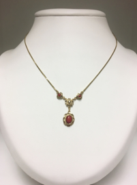 Antiek 14 K Gouden Venetiaans Collier met Vaste Bloedkoralen Hanger