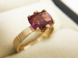 Handvervaardigd 14 K Rosé Gouden Ring Facetgeslepen Toermalijn (verstelbaar)