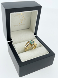 Vintage 18 Karaat Bicolor Fantasie Ring Briljant Geslepen Diamant / Smaragd