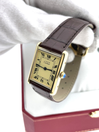 Must de Cartier Tank Large Model Quartz Roman Dial Pin Buckle - 590005 Vermeil