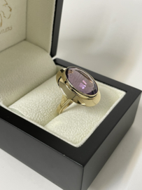 Grote 14 K Gouden Solitair Ring 5.0 ct Ovaal Gefacetteerd Amethyst