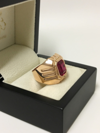 14 K Rosé Gouden Heren Ring ca 5.0 ct Facet Geslepen Robijn - 9,3 g